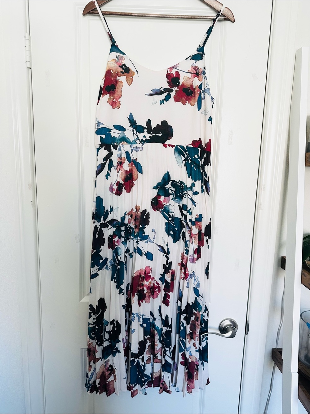 a new day White Floral Midi Pleated Slip Skirt Dress Medium